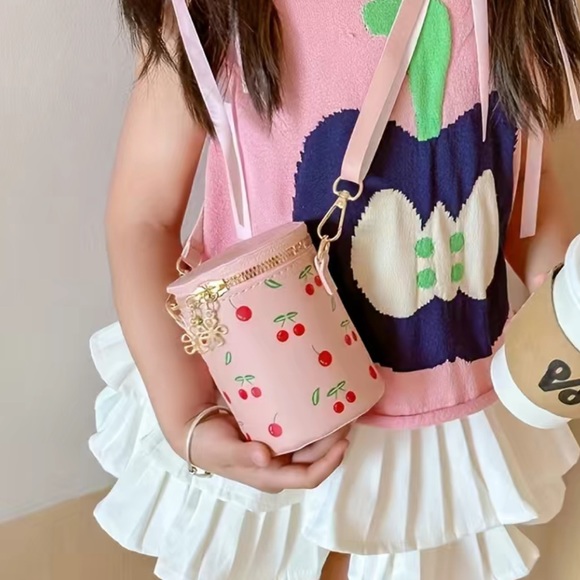 NEW Pink Cherry Cylinder Mini Crossbody Bag - Picture 2 of 4